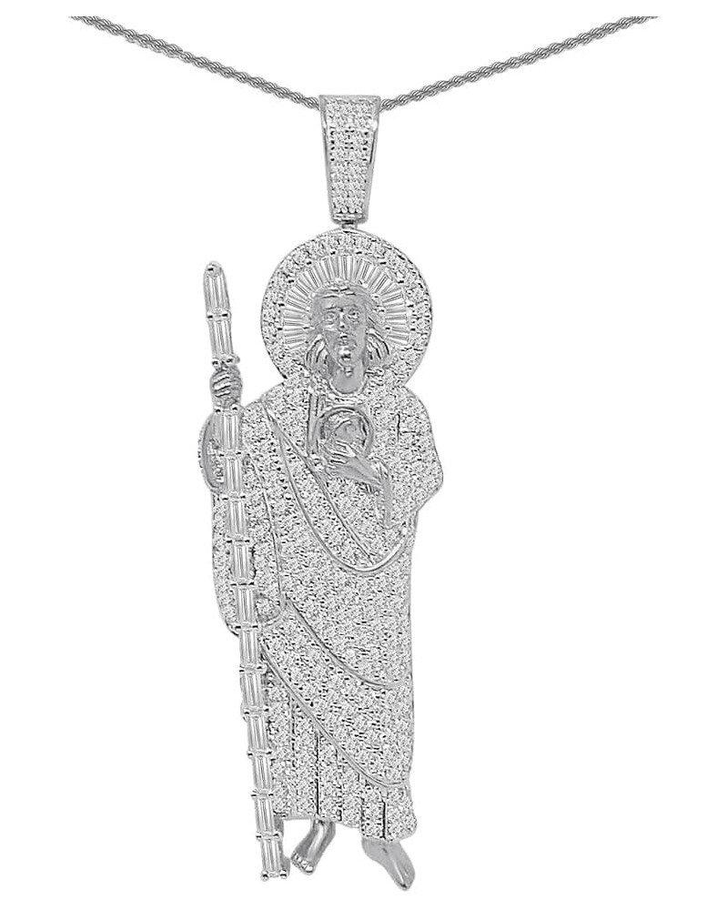 Baguette 22+ Grams Real Sterling Silver 2.00 Cwt. Simulated Diamond 14K Yellow Gold Over Saint Jude San Judas Religious Jesus...