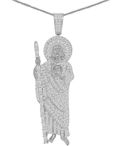 Baguette 22+ Grams Real Sterling Silver 2.00 Cwt. Simulated Diamond 14K Yellow Gold Over Saint Jude San Judas Religious Jesus...