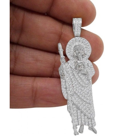 Baguette 22+ Grams Real Sterling Silver 2.00 Cwt. Simulated Diamond 14K Yellow Gold Over Saint Jude San Judas Religious Jesus...