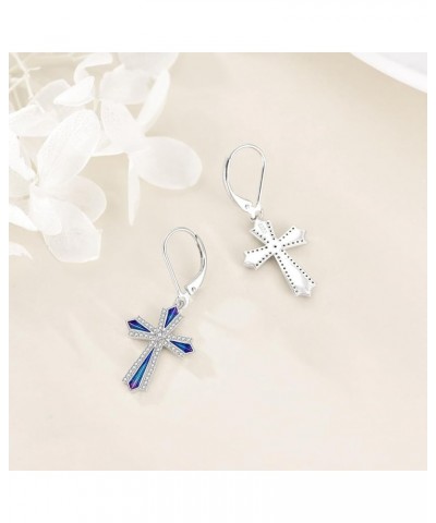 Cross Earrings Sterling Silver Dangle Drop Leverback Cross Earrings Religion Jewelry Christians Gifts for Women Men B-Cubic Z...