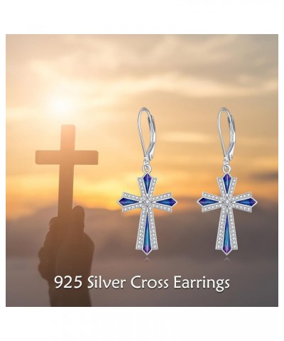 Cross Earrings Sterling Silver Dangle Drop Leverback Cross Earrings Religion Jewelry Christians Gifts for Women Men B-Cubic Z...