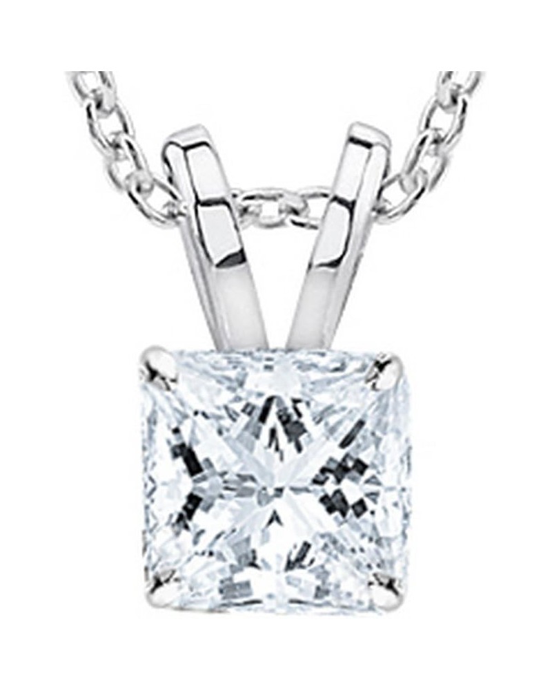 0.33 Carat 14K White Gold Princess Diamond Solitaire Pendant Necklace J-K Color I1 Clarity 18" Gold Chain Platinum and White ...