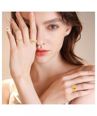 3Pcs 18K Gold-Plated Chunky Dome Rings for Women Croissant Twisted Braided Dome Rings Stacking Chunky Band Rings Statement Mi...