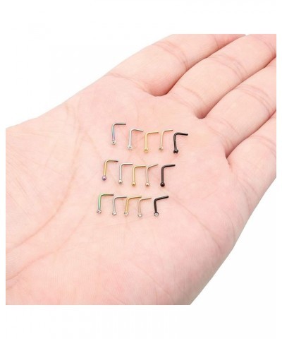 Nose Ring 20 Gauge Surgical Steel Nose Stud L Shaped Screw Bone for Women Girl Body Piercing Jewelry with Clear Diamond CZ 15...