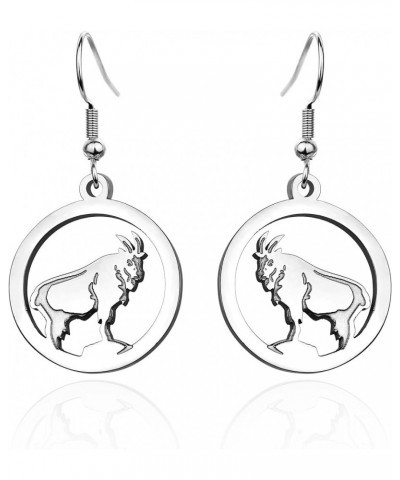 Animal Dangle Earrings for Women Silver Gold Plated Wildlife Bear Moose Elk Buffalo Earrings Circle Hoop Cute Animal Earrings...