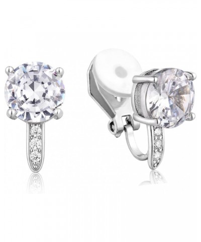 Clip on Stud Earrings 8mm Cubic Zirconia for No Pierced Ear Silver Tone (8mm cz with small cz) $8.09 Earrings