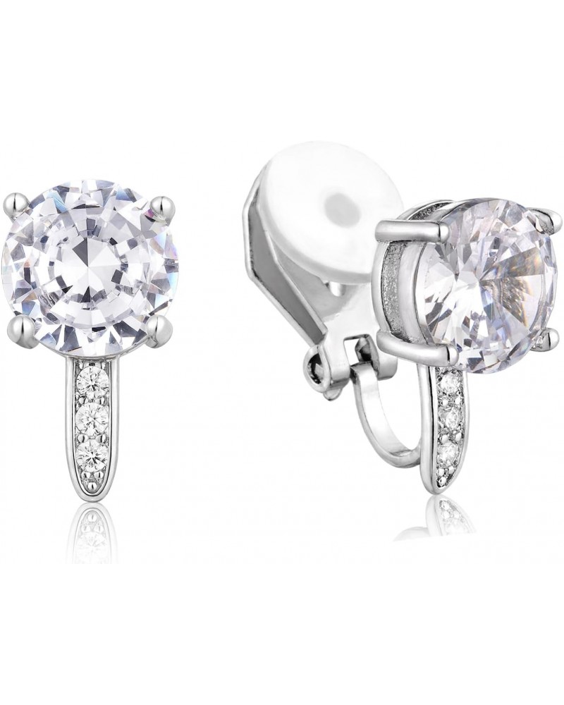 Clip on Stud Earrings 8mm Cubic Zirconia for No Pierced Ear Silver Tone (8mm cz with small cz) $8.09 Earrings