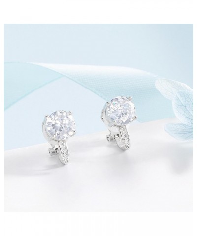 Clip on Stud Earrings 8mm Cubic Zirconia for No Pierced Ear Silver Tone (8mm cz with small cz) $8.09 Earrings