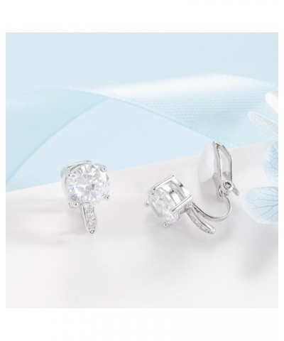 Clip on Stud Earrings 8mm Cubic Zirconia for No Pierced Ear Silver Tone (8mm cz with small cz) $8.09 Earrings