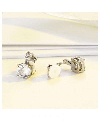 Clip on Stud Earrings 8mm Cubic Zirconia for No Pierced Ear Silver Tone (8mm cz with small cz) $8.09 Earrings