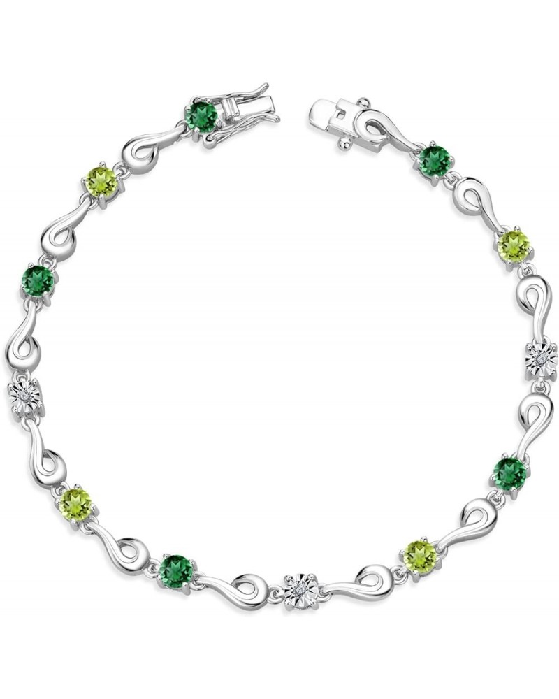 925 Sterling Silver Green Nano Emerald and Green Peridot and White Lab Grown Diamond Bracelet For Women (2.72 Cttw, Gemstone ...