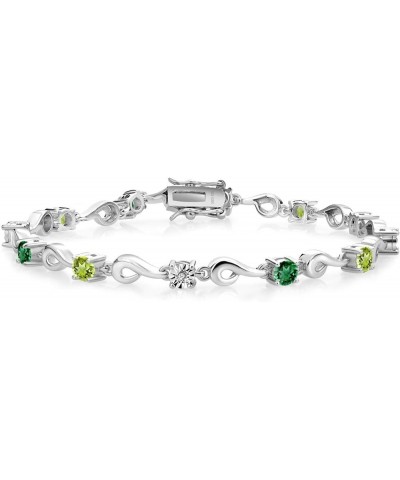 925 Sterling Silver Green Nano Emerald and Green Peridot and White Lab Grown Diamond Bracelet For Women (2.72 Cttw, Gemstone ...