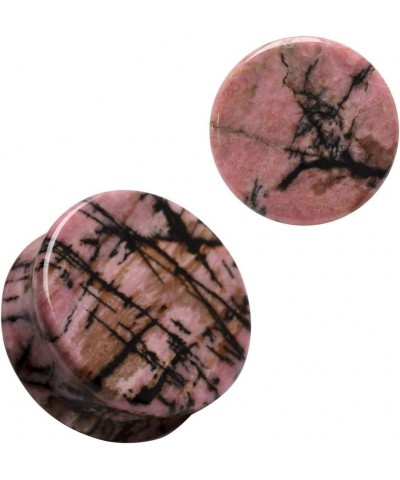 Pair of Natural Rhodonite Stone Saddle Plug 2 GA (6mm) $8.54 Body Jewelry