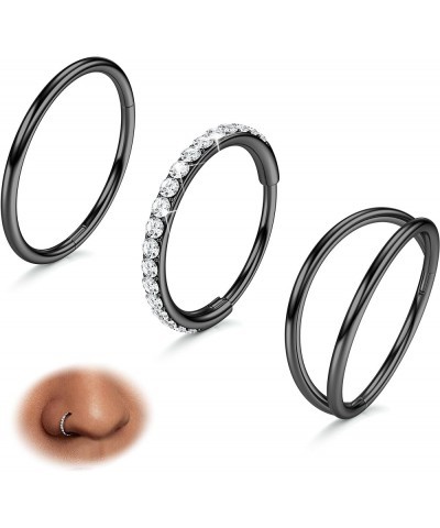 3pcs Nose Rings Hoops - 316L Surgical Steel Double Hoop Nose Rings 16G/18G/20G Hinged CZ Conch Piercing Jewelry Septum Clicke...