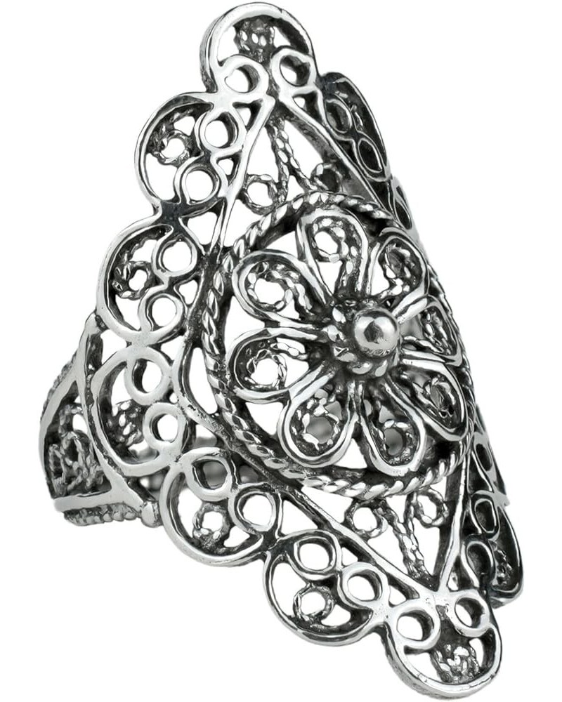 925 Sterling Silver Artisan Made Handcrafted Lace Embroidery Filigree Art Women Cocktail Statement Ring Daisy $18.06 Rings