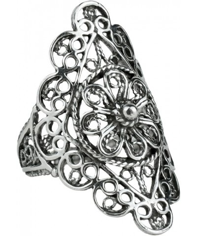 925 Sterling Silver Artisan Made Handcrafted Lace Embroidery Filigree Art Women Cocktail Statement Ring Daisy $18.06 Rings