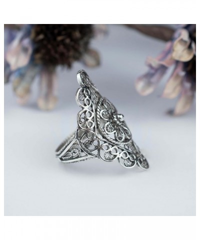 925 Sterling Silver Artisan Made Handcrafted Lace Embroidery Filigree Art Women Cocktail Statement Ring Daisy $18.06 Rings