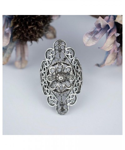 925 Sterling Silver Artisan Made Handcrafted Lace Embroidery Filigree Art Women Cocktail Statement Ring Daisy $18.06 Rings