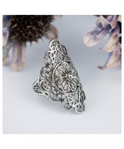 925 Sterling Silver Artisan Made Handcrafted Lace Embroidery Filigree Art Women Cocktail Statement Ring Daisy $18.06 Rings