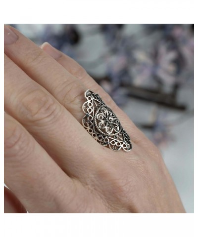 925 Sterling Silver Artisan Made Handcrafted Lace Embroidery Filigree Art Women Cocktail Statement Ring Daisy $18.06 Rings