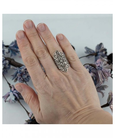 925 Sterling Silver Artisan Made Handcrafted Lace Embroidery Filigree Art Women Cocktail Statement Ring Daisy $18.06 Rings