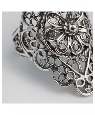 925 Sterling Silver Artisan Made Handcrafted Lace Embroidery Filigree Art Women Cocktail Statement Ring Daisy $18.06 Rings