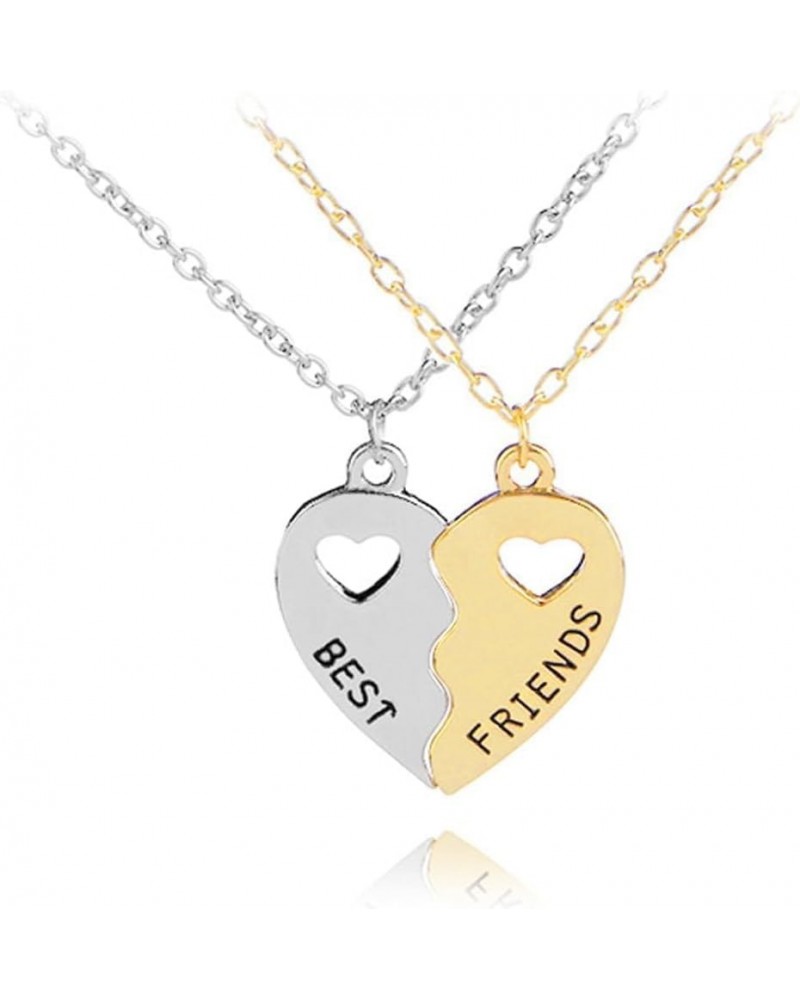 Best Friends Necklace 2 Pieces Gold & Silver Split Heart Pendant Necklace BFF Friendship Necklace $4.96 Necklaces