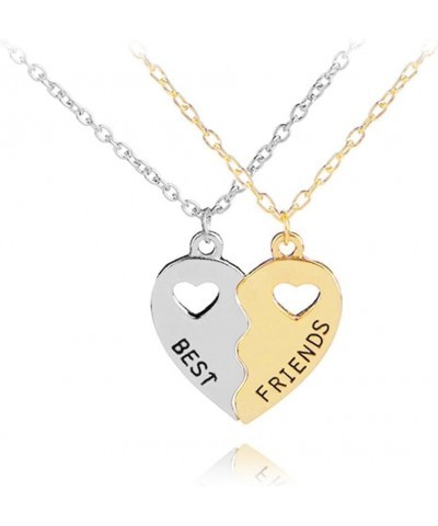 Best Friends Necklace 2 Pieces Gold & Silver Split Heart Pendant Necklace BFF Friendship Necklace $4.96 Necklaces