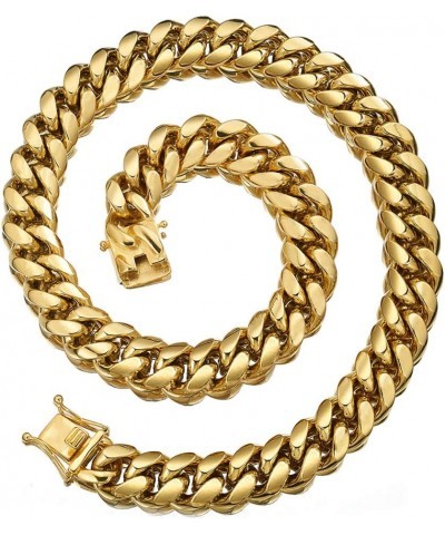 Gold Cuban Link Chain Necklace or Bracelet for Men 15mm 18K Stainless Steel Chunky Thick Heavy Miami Curb Chains 8-30 inch Va...