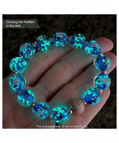 ARTSY Crafts Glow in The Dark Beads Bracelet, Ocean Blue Firefly Beads Stretch Bracelet, Luminous Murano Bead Healing Crystal...