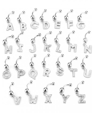 Dangle Belly Button Rings Initial 14G Surgical Steel Navel Ring 26 Letters Cubic Zirconia Body Piercing V $10.63 Body Jewelry