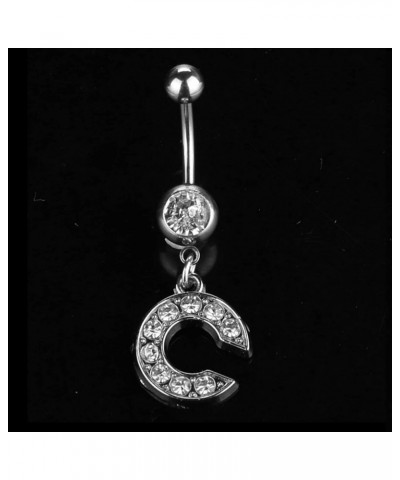 Dangle Belly Button Rings Initial 14G Surgical Steel Navel Ring 26 Letters Cubic Zirconia Body Piercing V $10.63 Body Jewelry