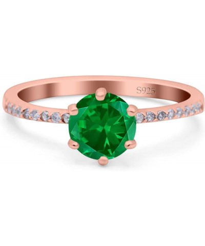 Art Deco Wedding Engagement Bridal Ring Round Simulated Cubic Zirconia 925 Sterling Silver Rose Tone, Simulated Green Emerald...