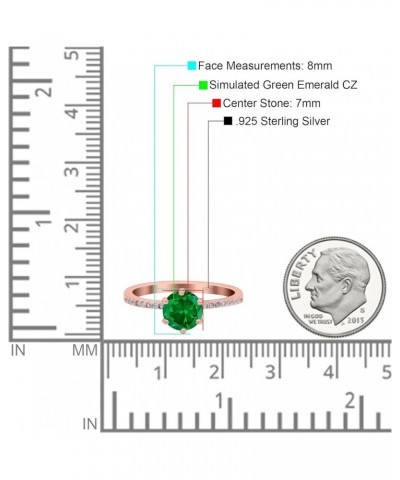 Art Deco Wedding Engagement Bridal Ring Round Simulated Cubic Zirconia 925 Sterling Silver Rose Tone, Simulated Green Emerald...