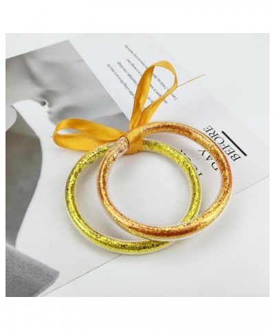 2PCS Glitter Jelly Bangle Bracelet for Women Glitter Filled Jelly Silicone Bracelets Lightweight Cute Bracelets for Girls Tee...