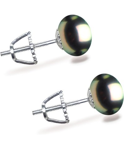 6-9mm Peacock Freshwater Cultured Pearl Earrings Stud for Women with 925 Sterling Silver Settings and Jewelry Gift Box 8.0 Mi...