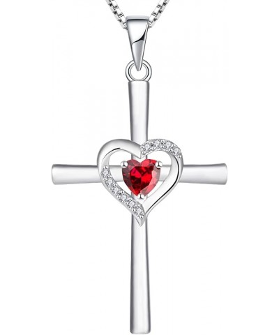 Heart Cross Necklace Sterling Silver Crucifix Pendant Gemstones Criss Jewelry for Women 07-ruby-Jul $30.79 Necklaces