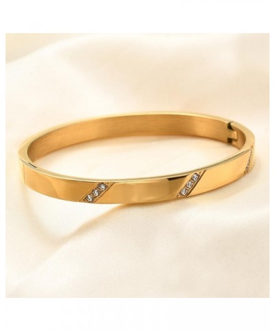 Stainless Steel Classic Plain Cubic Zircon Cocktail Party Wedding Holiday Bangle Bracelet Gold $6.88 Bracelets