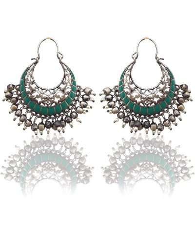 Traditional Indian Chandbali Kundan Hoop Earrings With Pearls for Women Green $7.83 Earrings