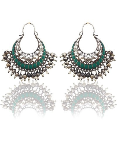 Traditional Indian Chandbali Kundan Hoop Earrings With Pearls for Women Green $7.83 Earrings