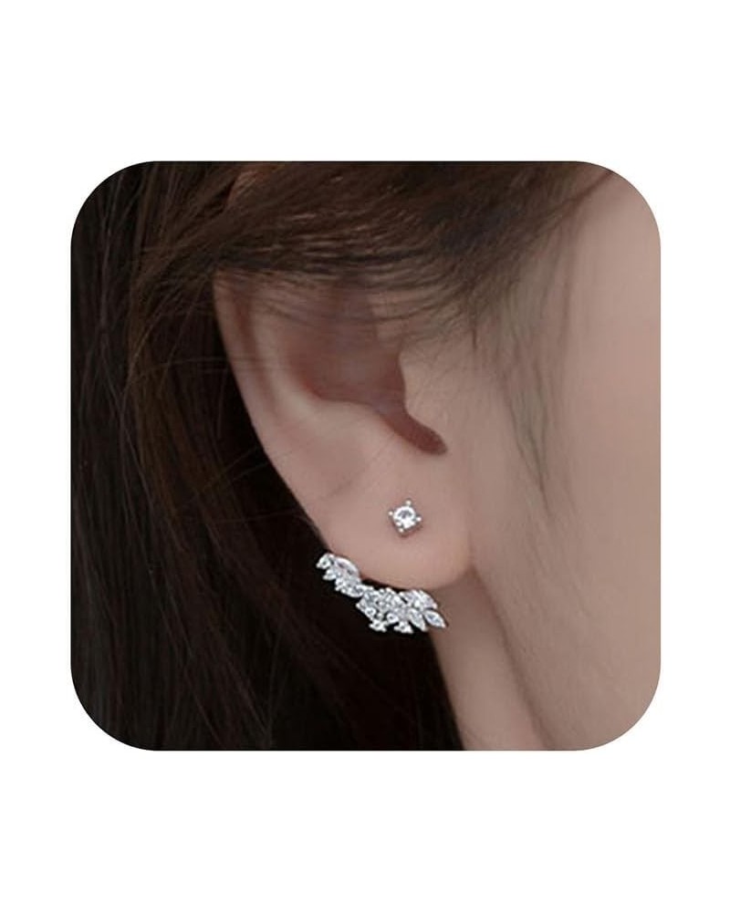 S925 Silver Rhinestone Wings Jacket Earrings for Women, Shining Bling CZ Cluster Stud Earrings Dainty Wings Ear Crawlers Earr...