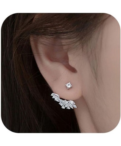 S925 Silver Rhinestone Wings Jacket Earrings for Women, Shining Bling CZ Cluster Stud Earrings Dainty Wings Ear Crawlers Earr...