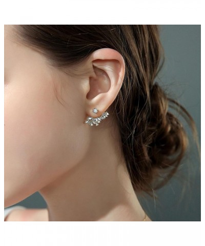 S925 Silver Rhinestone Wings Jacket Earrings for Women, Shining Bling CZ Cluster Stud Earrings Dainty Wings Ear Crawlers Earr...