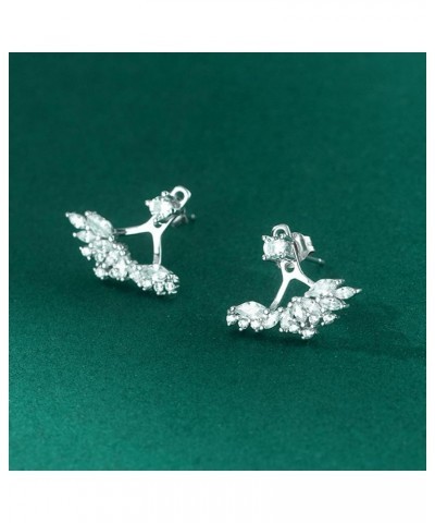 S925 Silver Rhinestone Wings Jacket Earrings for Women, Shining Bling CZ Cluster Stud Earrings Dainty Wings Ear Crawlers Earr...