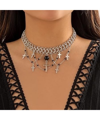 Silver Riveted Chainmail Choker Necklace with Moon Pendant for Women Girls Statement Punk Jewelry (Style 6) Style 7 $10.43 Ne...