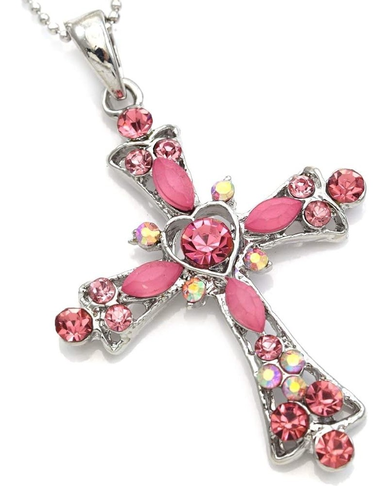 Christian Cross Necklace Heart Shape Pendant Charm Fashion Jewelry Pink $9.51 Necklaces