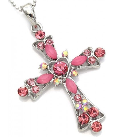 Christian Cross Necklace Heart Shape Pendant Charm Fashion Jewelry Pink $9.51 Necklaces