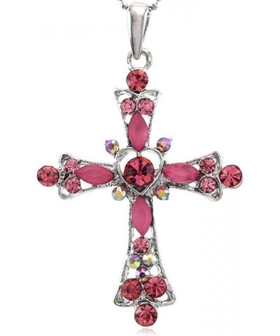 Christian Cross Necklace Heart Shape Pendant Charm Fashion Jewelry Pink $9.51 Necklaces