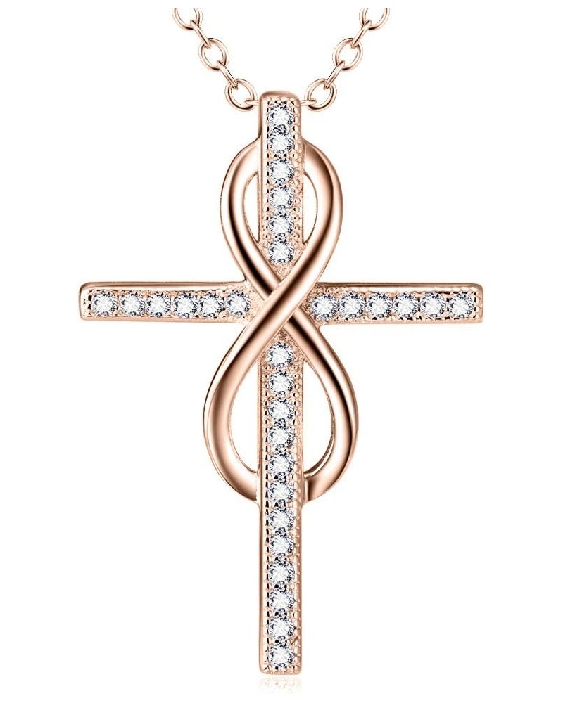 Infinity Cross Necklaces 925 Sterling Silver Cross Infinity Jewelry for Women 2- Rose Gold $8.09 Necklaces