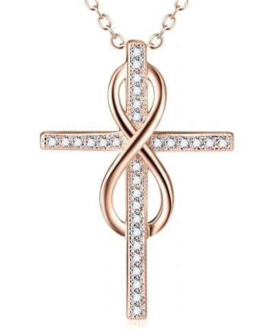 Infinity Cross Necklaces 925 Sterling Silver Cross Infinity Jewelry for Women 2- Rose Gold $8.09 Necklaces